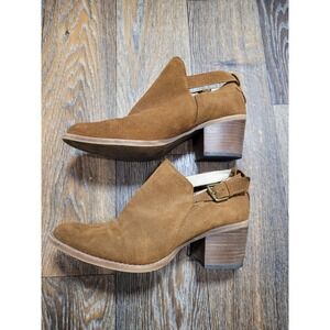 SOHO Cobbler Womens Cognac Brown Suede Cutout Ankle Booties Block Heel Size 7